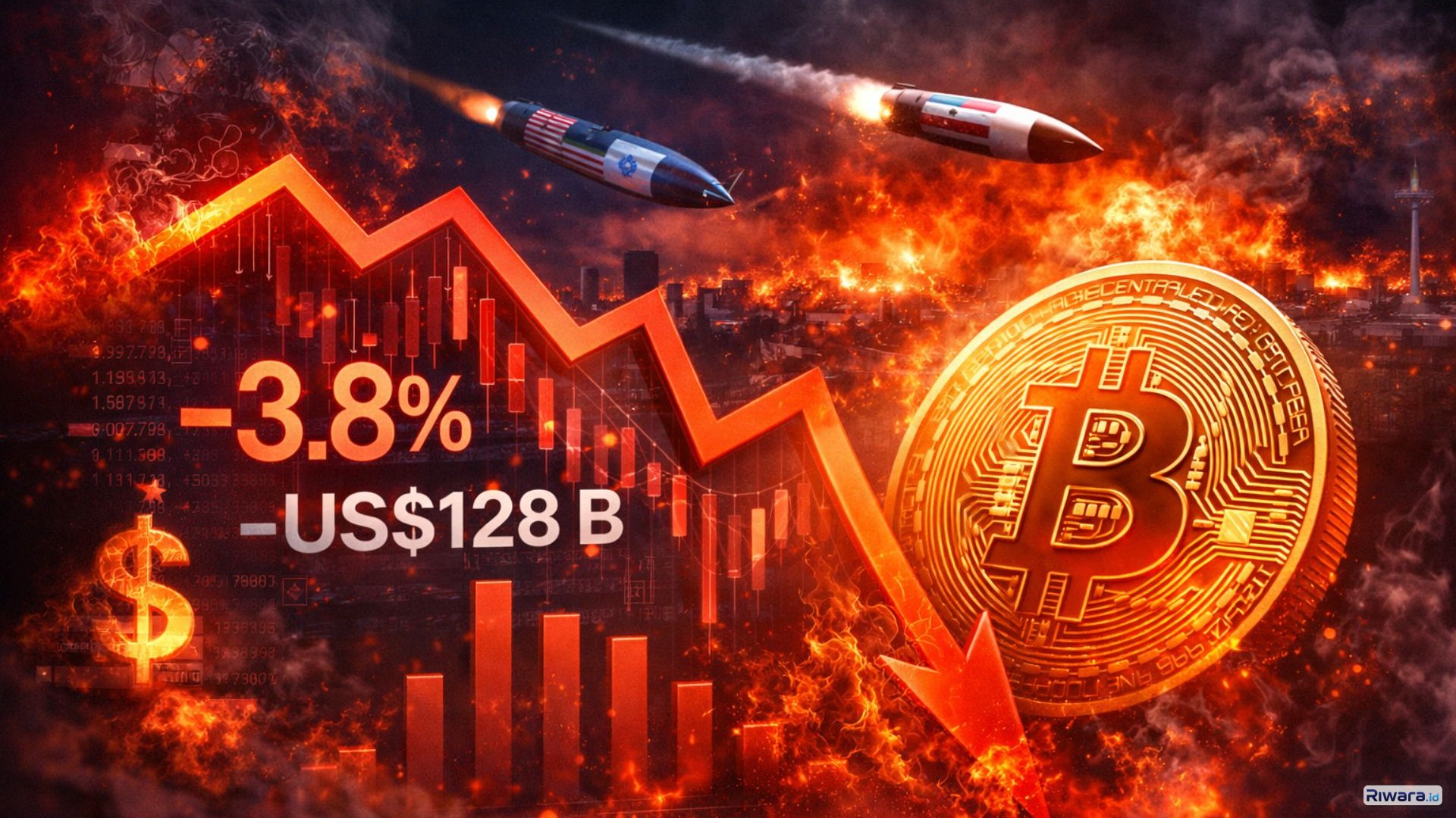 Perang Meletus, Bitcoin Ambruk: Rp2.153 Triliun Nilai Kripto Hilang dalam Hitungan Jam